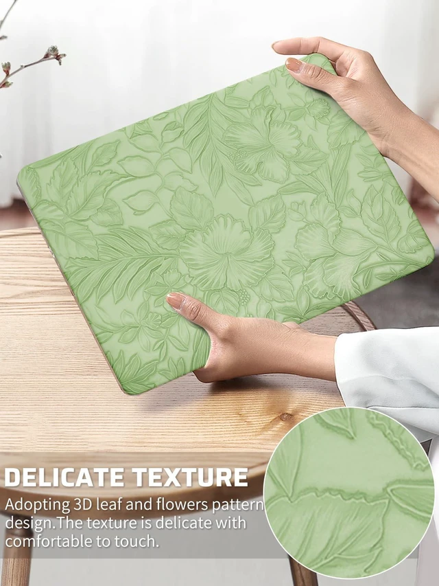 Alt view image 2 of 5 - Seorsok Compatible with New MacBook Air 13.6 inch Case M5 M4 M3 M2 2026-2022 Release A3449 A3240 A2681 A3113,Elegant Leaves Flowers Leather Plastic Hard Shell Case&Keyboard Cover,Green Blooming Floral