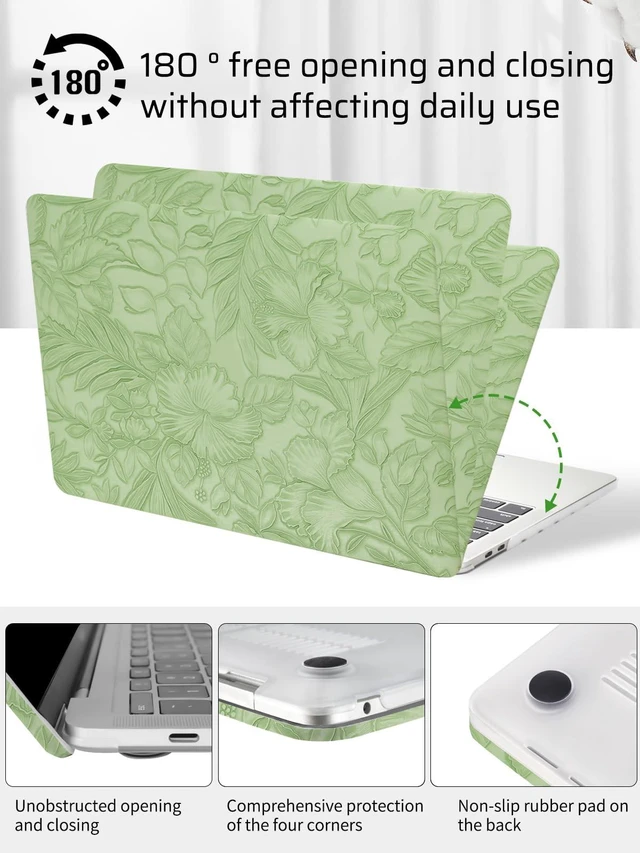 Alt view image 5 of 5 - Seorsok Compatible with New MacBook Air 13.6 inch Case M5 M4 M3 M2 2026-2022 Release A3449 A3240 A2681 A3113,Elegant Leaves Flowers Leather Plastic Hard Shell Case&Keyboard Cover,Green Blooming Floral