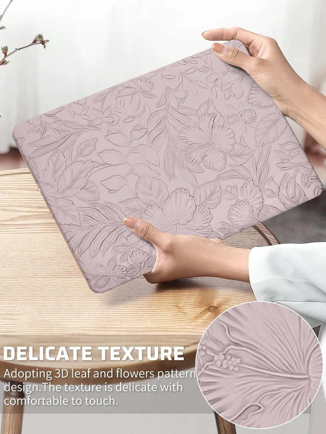 Alt view image 2 of 5 - Seorsok Compatible with MacBook Air 15inch Case 2026 2025-2023 Release M5 A3448 M4 A3241 M3 A3114 M2 A2941 Touch ID,Leaves Flowers Leather Plastic Hard Shell Case&Keyboard Cover,Purple Blooming Floral
