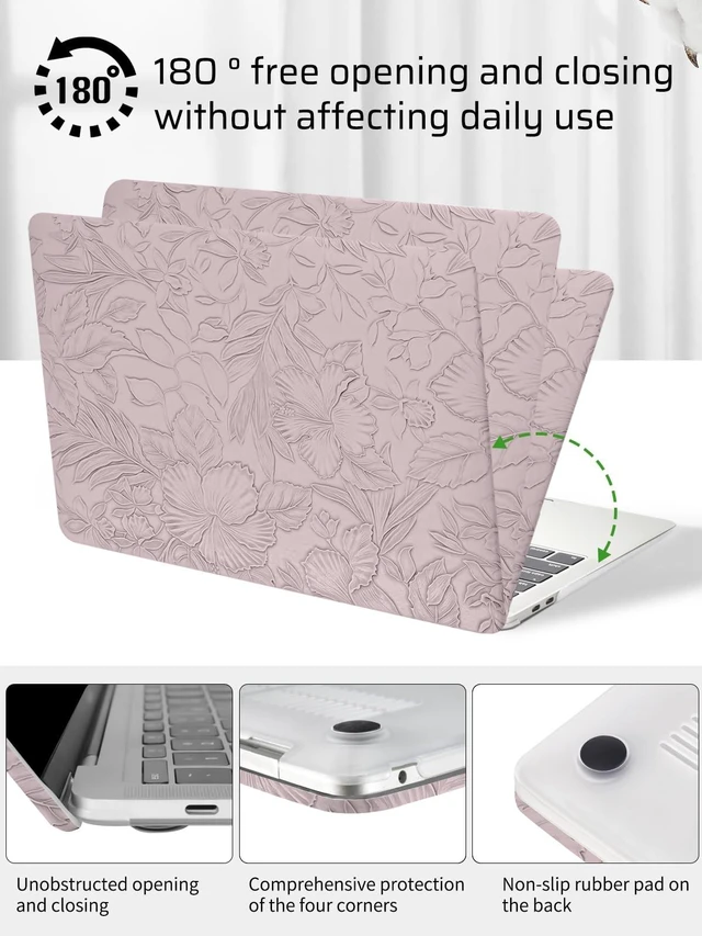 Alt view image 5 of 5 - Seorsok Compatible with MacBook Air 15inch Case 2026 2025-2023 Release M5 A3448 M4 A3241 M3 A3114 M2 A2941 Touch ID,Leaves Flowers Leather Plastic Hard Shell Case&Keyboard Cover,Purple Blooming Floral