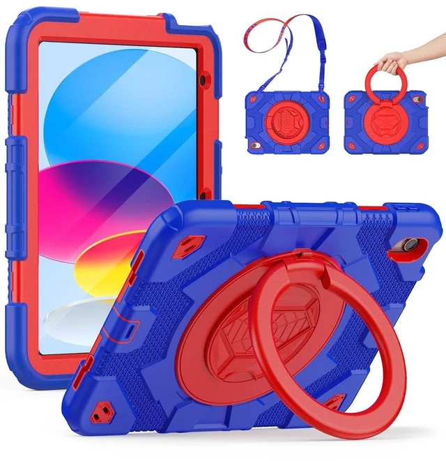 Main image of SCSVPN Case for iPad (A16) 11th Generation 11 inch 2025 / 10th Generation 10.9'' 2022, Shockproof Rugged Kids Cover with Pencil Holder, 360 Rotate Stand & Foldable Handle, Shoulder Strap, Blue/Red