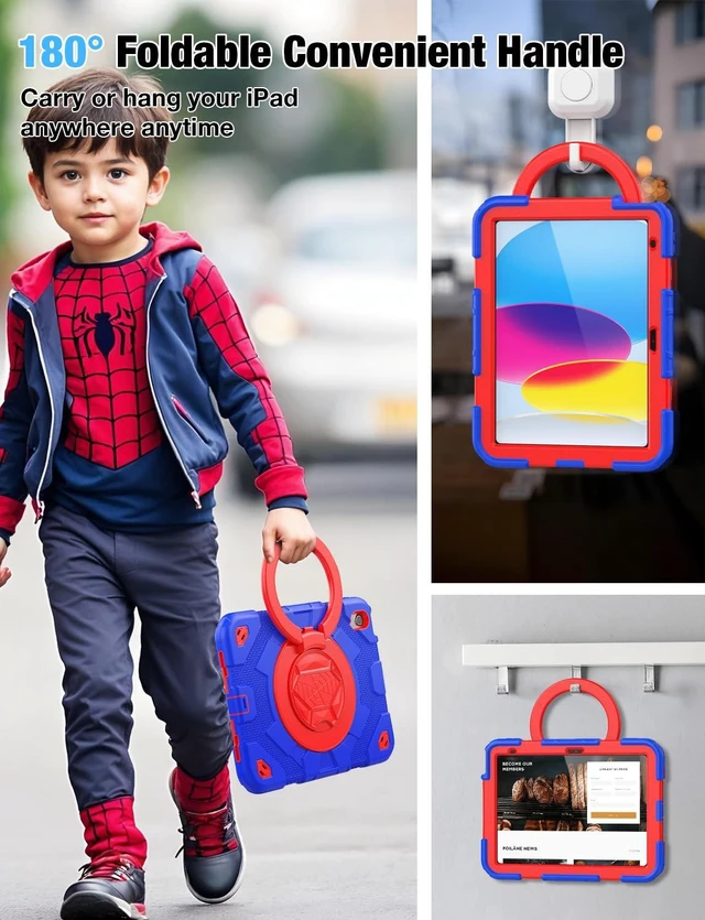 Alt view image 5 of 5 - SCSVPN Case for iPad (A16) 11th Generation 11 inch 2025 / 10th Generation 10.9'' 2022, Shockproof Rugged Kids Cover with Pencil Holder, 360 Rotate Stand & Foldable Handle, Shoulder Strap, Blue/Red