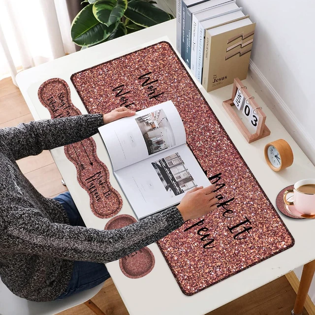 Alt view image 2 of 5 - Large Gaming Mouse Pad + Keyboard Wrist Support + Mouse Wrist Rest + Coaster, Table Pad with Stitched Edge Memory Foam Ergonomic Wrist Pad Set, Stay Positive Work Hard and Make It Happen