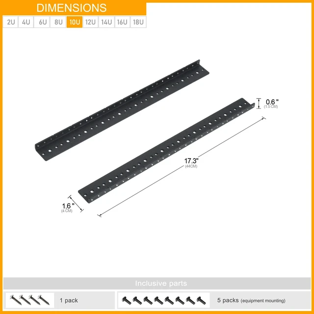 Alt view image 5 of 5 - RIVECO 2 PCS 10U Rack Rails, Tapered Holes Rack Mount Rails for Recording & Network Wooden Cabinet Mounting, 3.0 mm Thickness Steel Heavy Duty, Screws Included