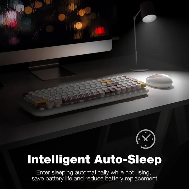Alt view image 3 of 5 - Wireless Keyboard and Mouse Combo, MOWUX - Modern Compact Layout, Colorful Compact Candy Mouse and Retro Round Keyboard Set with Cover, for PC/Laptop/Windows/Mac - Off-White Colorful