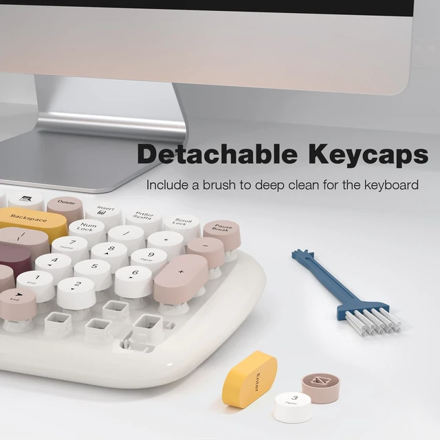 Alt view image 5 of 5 - Wireless Keyboard and Mouse Combo, MOWUX - Modern Compact Layout, Colorful Compact Candy Mouse and Retro Round Keyboard Set with Cover, for PC/Laptop/Windows/Mac - Off-White Colorful
