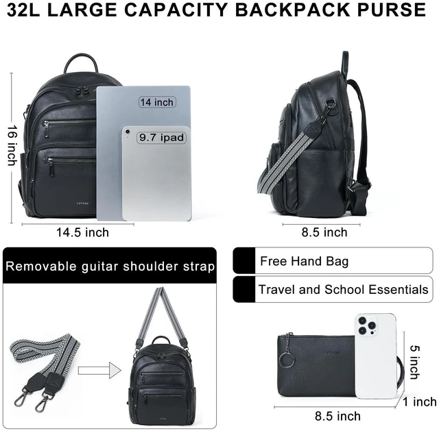 Alt view image 3 of 5 - LATMAP Backpack Purse for Women Laptop Backpack, Leather Travel Back Pack Shoulder Bag Teacher College Daypack Work Handbag fits 14" Laptop, Black