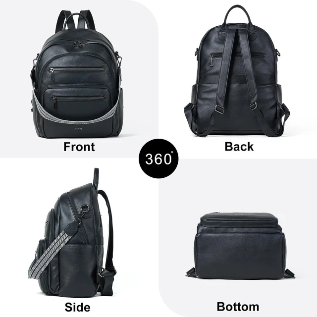 Alt view image 4 of 5 - LATMAP Backpack Purse for Women Laptop Backpack, Leather Travel Back Pack Shoulder Bag Teacher College Daypack Work Handbag fits 14" Laptop, Black