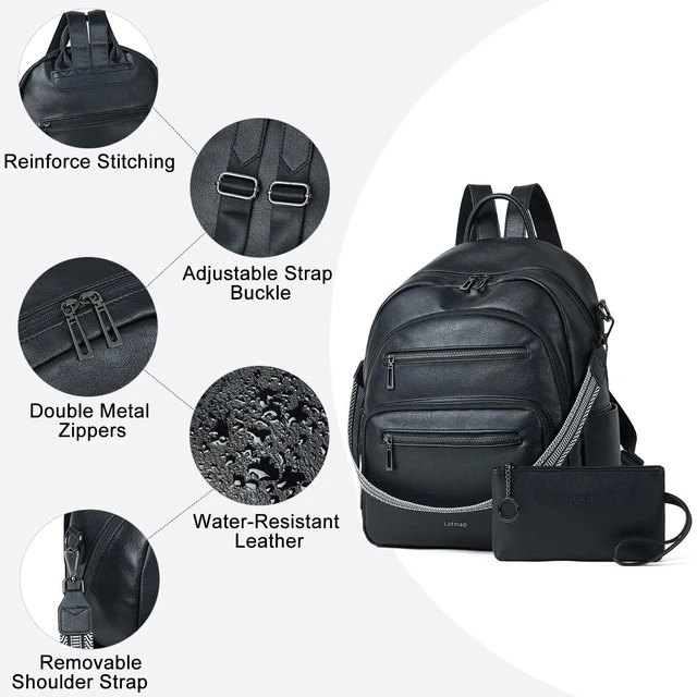 Alt view image 5 of 5 - LATMAP Backpack Purse for Women Laptop Backpack, Leather Travel Back Pack Shoulder Bag Teacher College Daypack Work Handbag fits 14" Laptop, Black