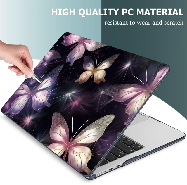 Alt view image 4 of 5 - Mektron for 2026/2025/2024/2023 MacBook Air 15 INCH M5 A3448 /M4 A3241 /M3 A3114 /M2 A2941 Case, Printed Plastic Hard Shell Cover with 15.3" Liquid Retina Display Touch ID, Glittering Butterfly