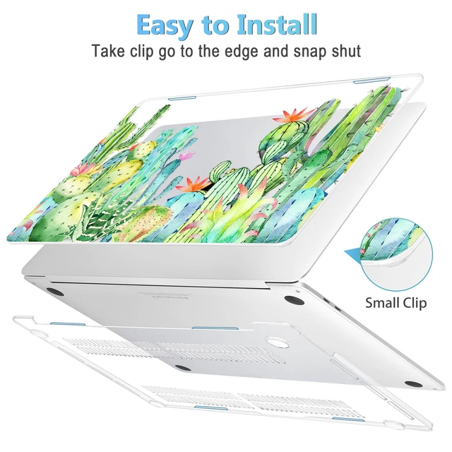 Alt view image 3 of 5 - Mektron for MacBook Pro 13 inch Case 2022 2020 Release A2338 M2 M1 A2289 A2251, Printing Plastic Hard Shell Cover with Keyboard Skin for New MacBook Pro 13.3-inch Touch Bar,Watercolor Cactus