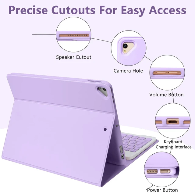 Alt view image 4 of 5 - MMK for iPad 9/8/7th Generation Case with Keyboard 10.2 inch, Purple