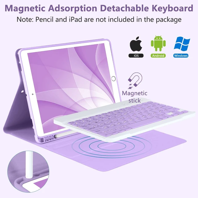 Alt view image 5 of 5 - MMK for iPad 9/8/7th Generation Case with Keyboard 10.2 inch, Purple