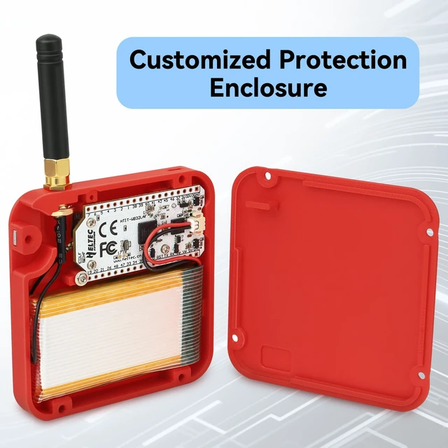 Alt view image 4 of 5 - Meshnology ESP32 LoRa V3 Development Board with 915MHz Antenna + 3000mAh Battery + Meshtastic Case, ESP32-S3 SX1262 Integrated WiFi Bluetooth OLED Display for Arduino LoRaWAN IOT (N32, Red)