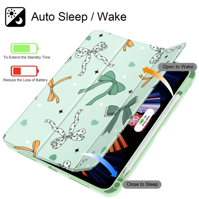 Alt view image 2 of 5 - Tuiklol for 2025 iPad (A16 Chip) 11th Generation 11 inch/iPad 10th Generation 10.9 inch 2022 Case, Buit in Pencil Holder with Clear Back Shell Cover Trifold Stand Auto Wake/Sleep, Green Bows