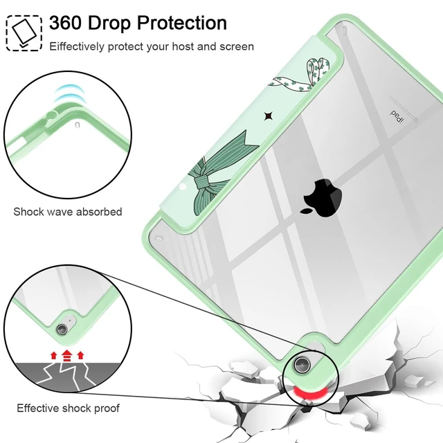 Alt view image 5 of 5 - Tuiklol for 2025 iPad (A16 Chip) 11th Generation 11 inch/iPad 10th Generation 10.9 inch 2022 Case, Buit in Pencil Holder with Clear Back Shell Cover Trifold Stand Auto Wake/Sleep, Green Bows