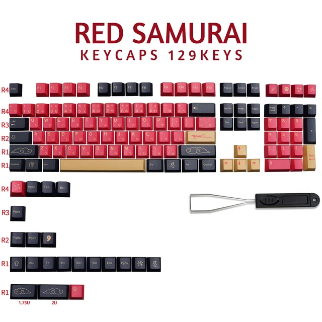 Alt view image 2 of 5 - MOLGRIA Red Samurai Keycaps, 129 Set PBT KeyCaps for Gaming Keyboard, Cherry Profile Dye Sublimation Custom Keycaps with Puller for Gateron Kailh Cherry MX Switch 104/87/71/61 60 Percent Keyboard