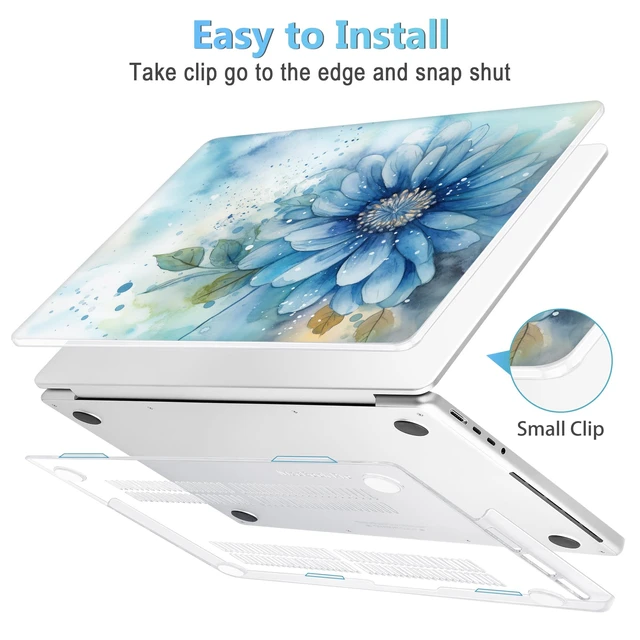 Alt view image 3 of 5 - Mektron Case for 2026 M5 MacBook Pro 16 inch A3429 A3428 M4 A3403 A3186 M3 A2991 M2 A2780 M1 A2485 (2021-2025) Pro/Max with Liquid Retina XDR, Hard Shell Plastic Laptop Cover, Watercolor Blue Flower