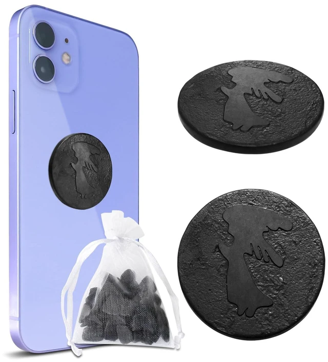 Main image of 2 Pcs Shungite Sticker for Cell Phone + Raw Shungite Stones Set