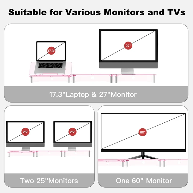Alt view image 4 of 5 - Pink Acrylic Dual Monitor Stand Riser,Laptop Riser Adjustable to 8 Angles