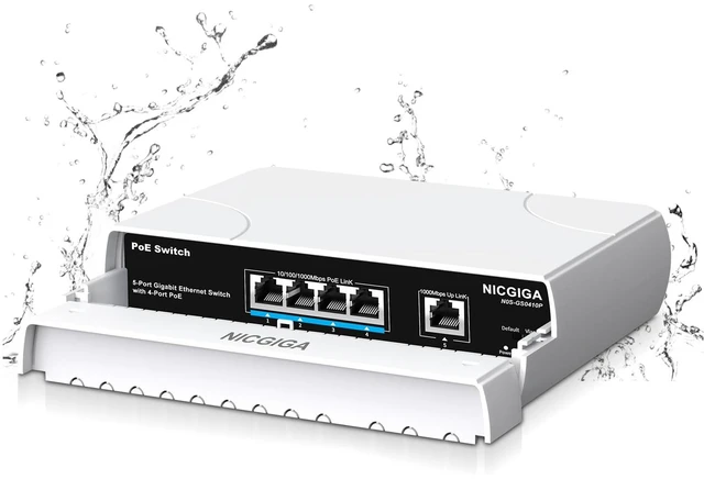 Main image of Outdoor Waterproof 4-Port Gigabit PoE Switch with 4 Port PoE+@78W + 1000Mbps Uplink Port, 5 Port IEEE802.3af/at Power Over Ethernet Switch Unmanaged with VLAN Function, Plug & Play