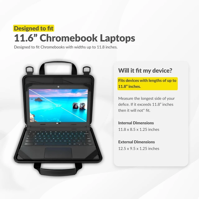 Alt view image 2 of 5 - UZBL 11-11.6 Inch Always-on Chromebook Protective Hard Case with Accessory Pouch and Adjustable Shoulder Strap