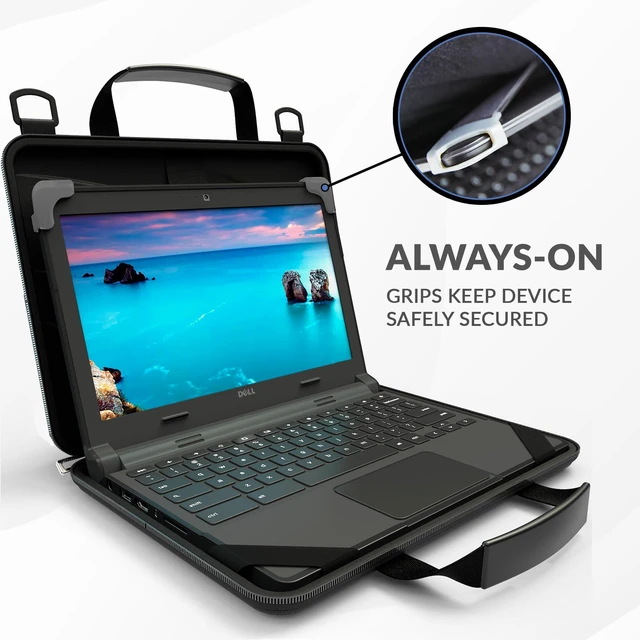 Alt view image 3 of 5 - UZBL 11-11.6 Inch Always-on Chromebook Protective Hard Case with Accessory Pouch and Adjustable Shoulder Strap