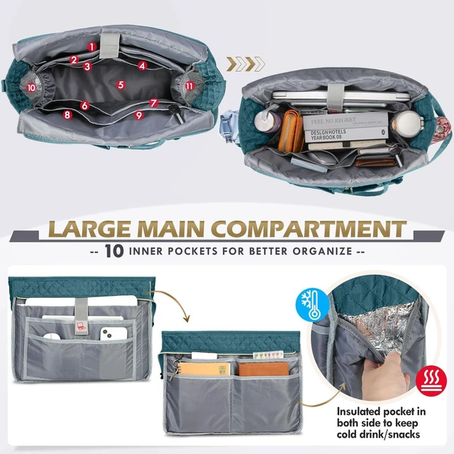 Alt view image 3 of 5 - RAINSMORE Teacher Tote Bag 15.6 inch Laptop Bag for Women Work Bags Laptop Tote Nurse Bag Professional Computer Messenger with Insulated Pocket, Laptop Briefcase for Office, College, Nursing, Teal