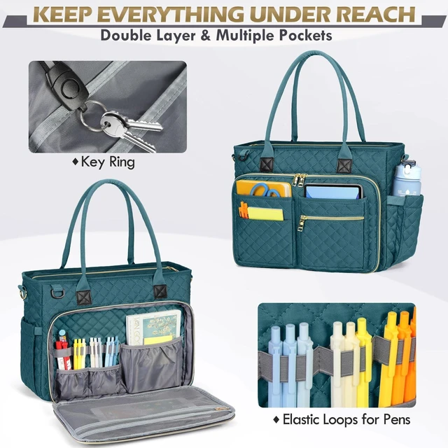 Alt view image 4 of 5 - RAINSMORE Teacher Tote Bag 15.6 inch Laptop Bag for Women Work Bags Laptop Tote Nurse Bag Professional Computer Messenger with Insulated Pocket, Laptop Briefcase for Office, College, Nursing, Teal