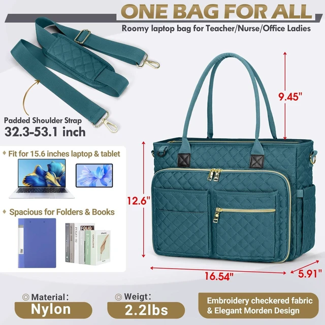 Alt view image 5 of 5 - RAINSMORE Teacher Tote Bag 15.6 inch Laptop Bag for Women Work Bags Laptop Tote Nurse Bag Professional Computer Messenger with Insulated Pocket, Laptop Briefcase for Office, College, Nursing, Teal