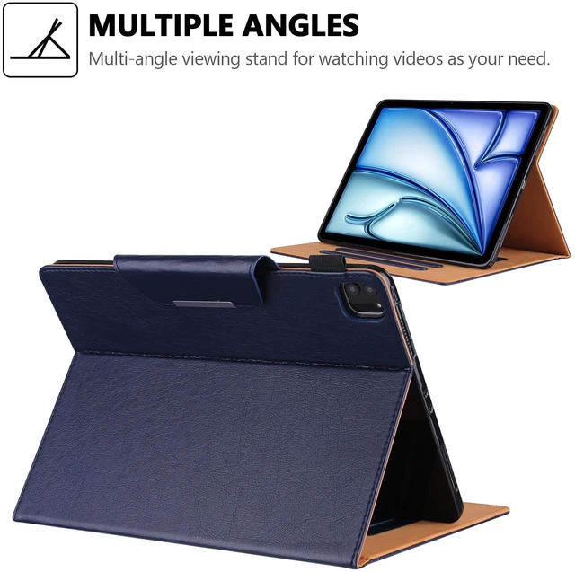 Alt view image 4 of 5 - Folio Case for iPad Air 11" M4 M3 M2, Air 10.9", iPad Pro 11 2018-2022 - PU Leather Stand Soft TPU Back Magnetic Smart Cover with Pencil Holder + Card Slots, Navy
