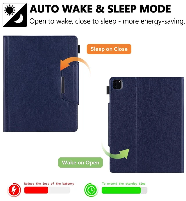 Alt view image 2 of 5 - Folio Case for iPad Air 11" M4 M3 M2, Air 10.9", iPad Pro 11 2018-2022 - PU Leather Stand Soft TPU Back Magnetic Smart Cover with Pencil Holder + Card Slots, Navy