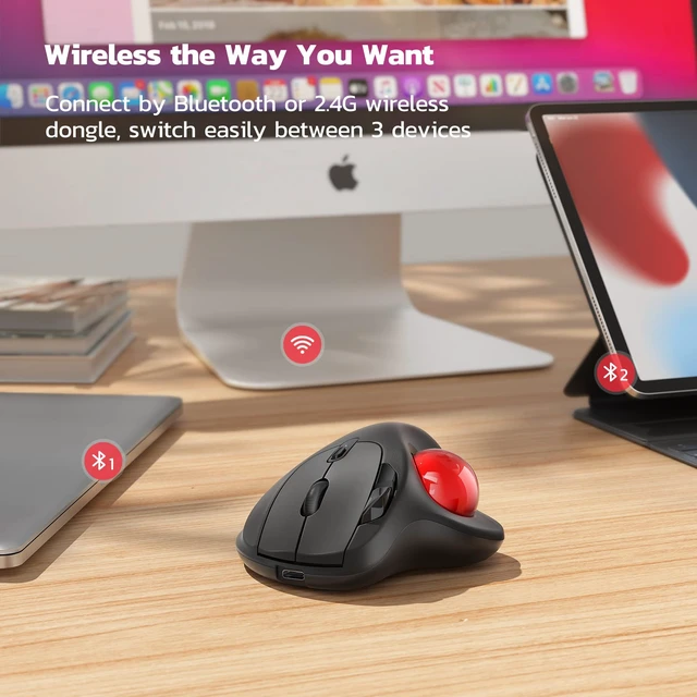 Alt view image 4 of 5 - Nulea M501 Wireless Trackball Mouse Ergonomic Thumb Control,4 DPI Levels