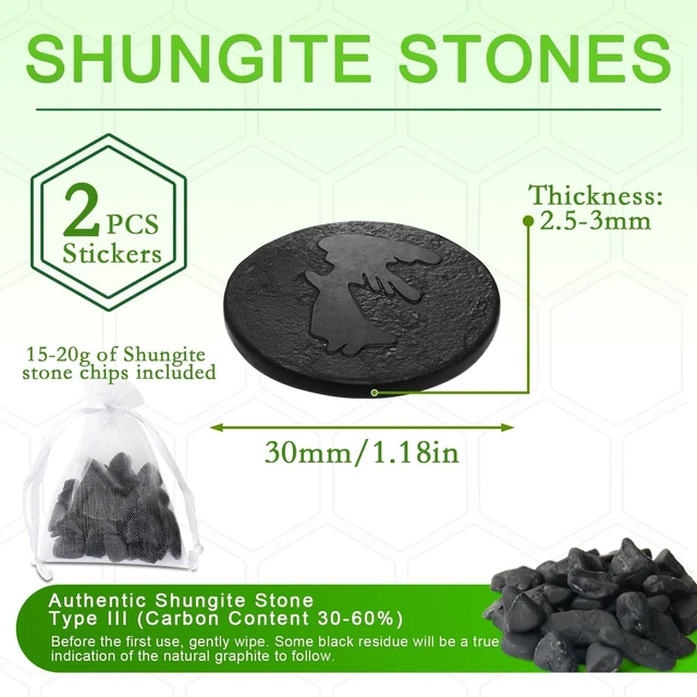 Alt view image 2 of 5 - 2 Pcs Shungite Sticker for Cell Phone + Raw Shungite Stones Set