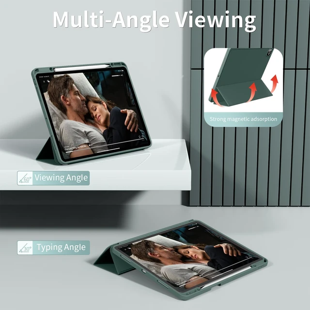 Alt view image 5 of 5 - Zktuyu for iPad Pro 13 inch Case (M5/M4) 2025/2024, Slim Protective Cover with Pencil Holder, Soft TPU Back Cover, Trifold Stand, Auto Wake/Sleep, A2925 A2926 A3007 A3362 A3359 (Dark Green)
