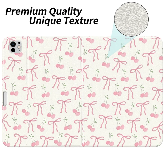 Alt view image 2 of 5 - JOYLAND Cherry Bowknot Case Compatible with iPad (A16) 11th Gen 2025 11" / iPad 10th Generation 2022 10.9" with Pencil Holder Pink Preppy Girly Leather Cover Folio Stand Cover Auto Sleep/Wake