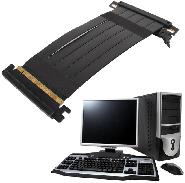 Main image of PUSOKEI PCIE 4.0 x16 Extender Riser Cable, High Dual Sided Reverse 180 Degree PCI E Ports GPU Graphic Card Extension Cable for RX 7900 7800 7700 7600 7500,etc (Black)