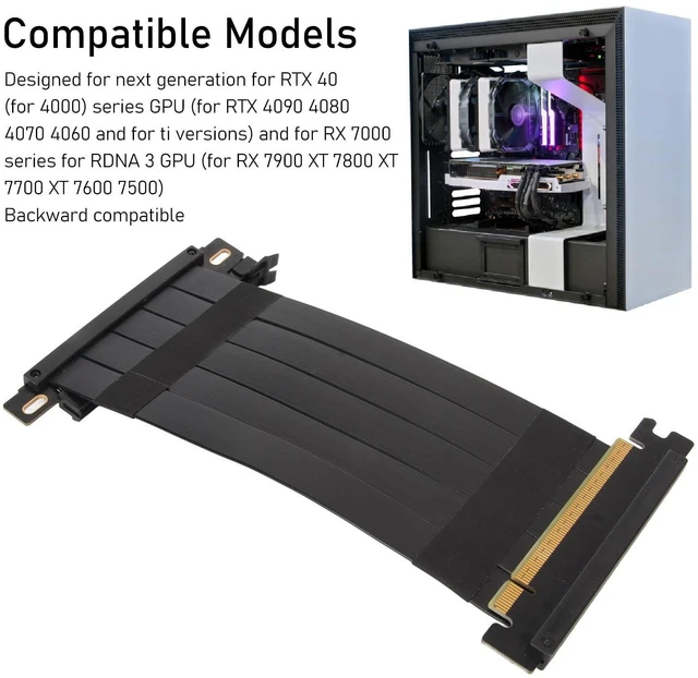 Alt view image 4 of 5 - PUSOKEI PCIE 4.0 x16 Extender Riser Cable, High Dual Sided Reverse 180 Degree PCI E Ports GPU Graphic Card Extension Cable for RX 7900 7800 7700 7600 7500,etc (Black)