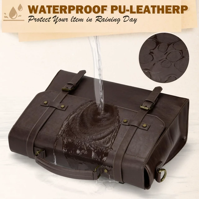 Alt view image 5 of 5 - RAINSMORE Mens Messenger Bag 17 Inch Waterproof Vintage Leather Laptop Bag
