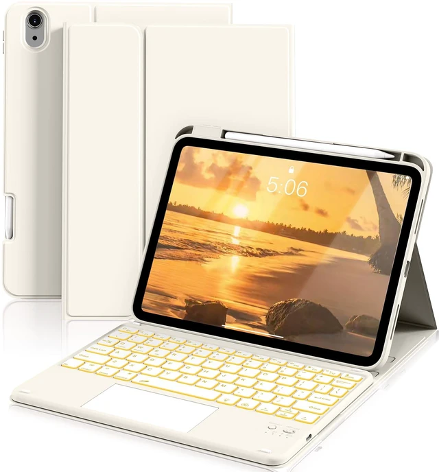 Main image of Zktuyu for iPad (A16) 11th 10th Generation Case with Keyboard, 7-Colors Backlit, Folio Cover with Pencil Holder, Multi-Touch Trackpad, Detachable Keyboard for iPad 11/10.9-inch 2025/2022 (Cream White)