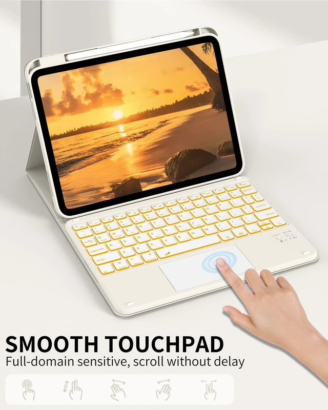 Alt view image 5 of 5 - Zktuyu for iPad (A16) 11th 10th Generation Case with Keyboard, 7-Colors Backlit, Folio Cover with Pencil Holder, Multi-Touch Trackpad, Detachable Keyboard for iPad 11/10.9-inch 2025/2022 (Cream White)