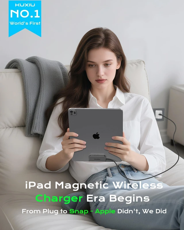 Alt view image 2 of 5 - KU XIU Magnetic Wireless Charger for iPad Pro 11" M4/M5 ONLY, 35W Fast Charging Smart Connector Charger, Aluminum Alloy Wireless Charging Pad with 6.56ft USB-C Cord Cable (Adapter Not In