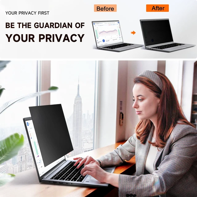 Alt view image 2 of 5 - Mamol 15.6 Inch Laptop Privacy Screen Filter for 16:9 Widescreen Display, Eye Protection Anti Glare & Blue Light Filter, Privacy Screen Protector for 15.6" Laptop