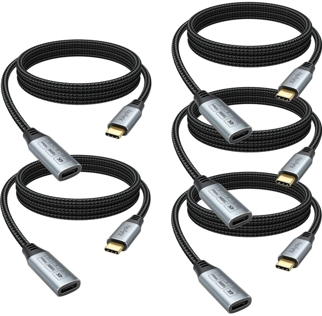 Main image of 6FT USB C Extension Cable 5-Pack, USB 3.2 Gen2, 100W, 10Gbps, 4K@144Hz
