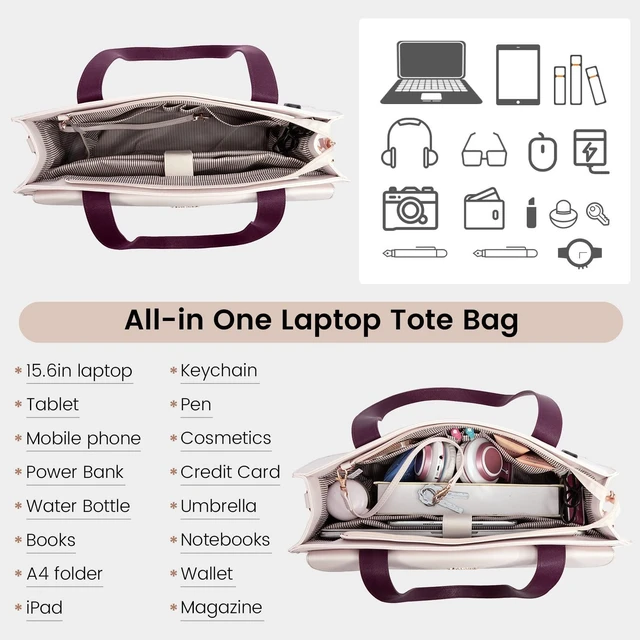 Alt view image 3 of 5 - LOVEVOOK Laptop Bag Women 15.6 Inch Laptop Tote Professional Leather Computer Briefcase Waterproof Shoulder Bag Large Capacity Business Teacher Office Crossbody Purse