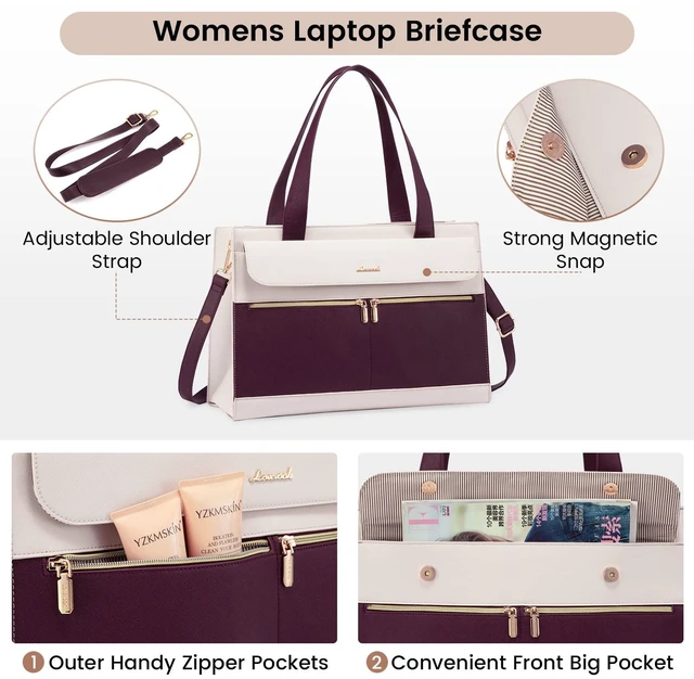 Alt view image 5 of 5 - LOVEVOOK Laptop Bag Women 15.6 Inch Laptop Tote Professional Leather Computer Briefcase Waterproof Shoulder Bag Large Capacity Business Teacher Office Crossbody Purse