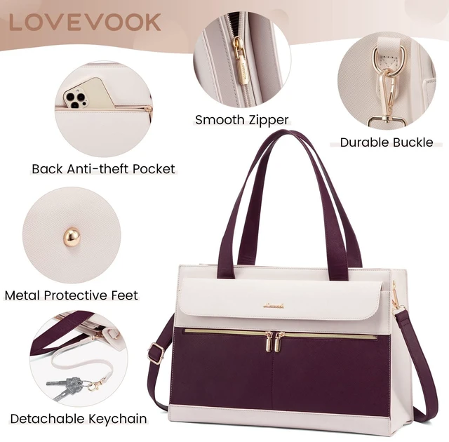 Alt view image 4 of 5 - LOVEVOOK Laptop Bag Women 15.6 Inch Laptop Tote Professional Leather Computer Briefcase Waterproof Shoulder Bag Large Capacity Business Teacher Office Crossbody Purse