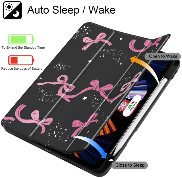 Alt view image 3 of 5 - Tuiklol for iPad Pro 11 Inch 4th / 3rd / 2nd / 1st Gen (2022 2021 2020 2018) Case -Built-in Pencil Holder Shockproof Cover Clear Transparent Back Shell with Auto Wake/Sleep, Bow-Black
