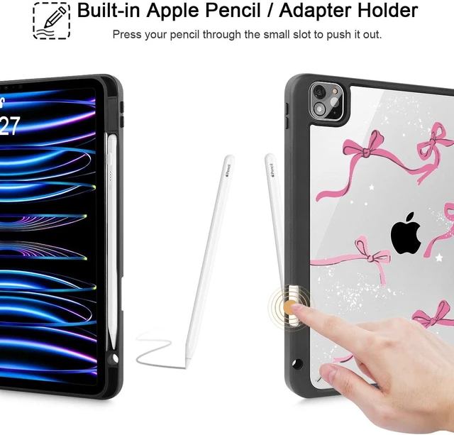 Alt view image 5 of 5 - Tuiklol for iPad Pro 11 Inch 4th / 3rd / 2nd / 1st Gen (2022 2021 2020 2018) Case -Built-in Pencil Holder Shockproof Cover Clear Transparent Back Shell with Auto Wake/Sleep, Bow-Black