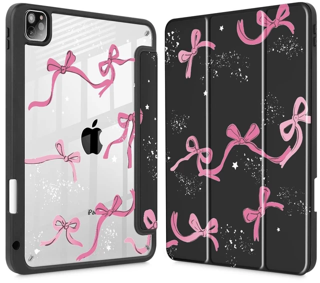 Main image of Tuiklol for iPad Pro 11 Inch 4th / 3rd / 2nd / 1st Gen (2022 2021 2020 2018) Case -Built-in Pencil Holder Shockproof Cover Clear Transparent Back Shell with Auto Wake/Sleep, Bow-Black